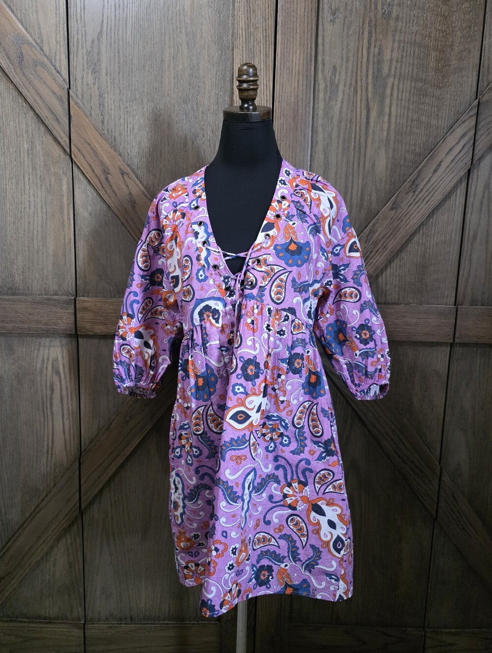 Chufy Purple Paisley Tie-Front Mini Dress